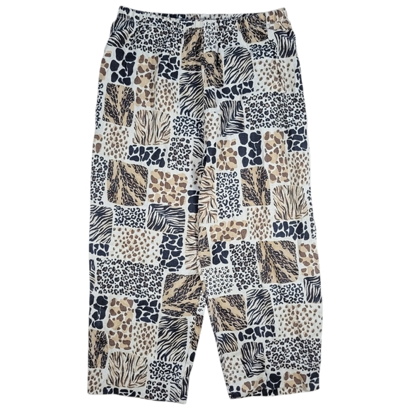 Hot Cotton Pants - Hot Cotton 100% Linen Pants Womens 1X Brown Animal Print Pull On Cropped Casual